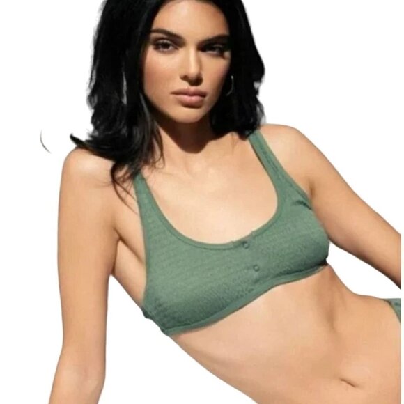Kendal & Kylie Smocked Green Swim Top Size X-Large - Picture 1 of 7